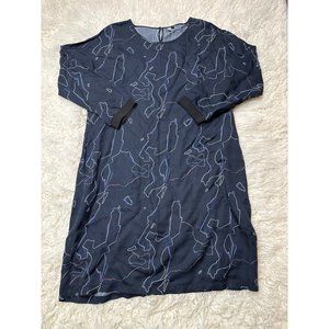 Elk the Label Dress Womens Large Scribble Print Shift Midi Blue Lagenlook